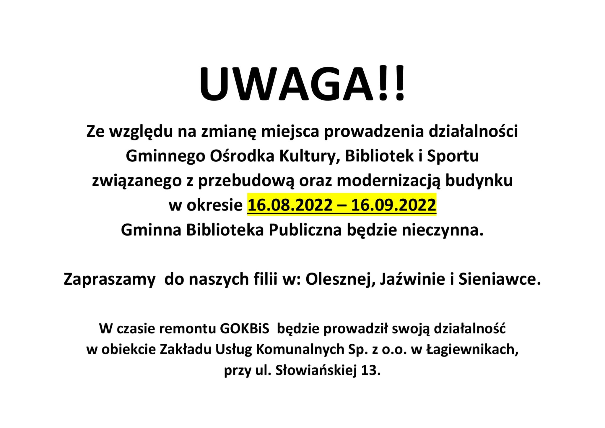 Zmiana siedziby GOKbiS, brak obrazków