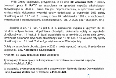 Szanowni Państwo, przedsiębiorcy prowadzący sprzedaż napojów alkoholowych na terenie Gminy Łagiewniki